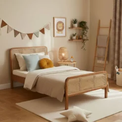 Lit enfant en pin massif avec véritable cannage ANNA - LT17018