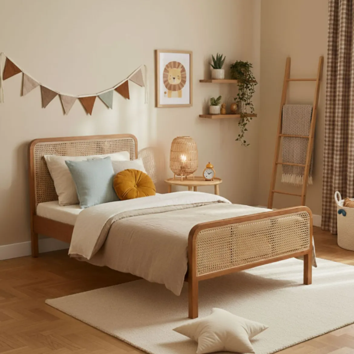 Lit enfant en pin massif avec véritable cannage ANNA - LT17018