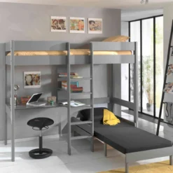 Lit enfant mezzanine avec fauteuil convertible en bois massif 90x200 cm - LT2045