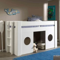 Lit enfant mi-hauteur cabine en bois blanc 90x200 cm - LT2049