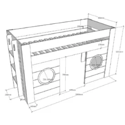 Lit enfant mi-hauteur cabine en bois blanc 90x200 cm - LT2049