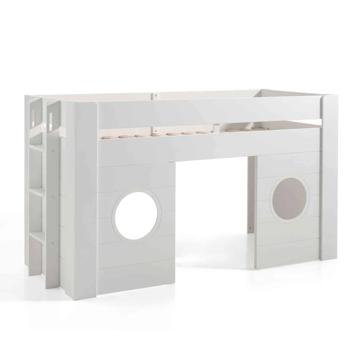 Lit enfant mi-hauteur cabine en bois blanc 90x200 cm - LT2049