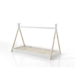 Lit enfant tipi inspiration Montessori en bois blanc - Terre de Nuit