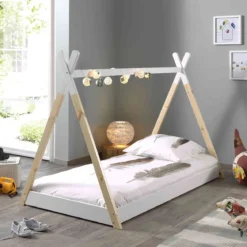 Lit enfant tipi inspiration Montessori en bois blanc - Terre de Nuit