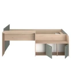 Lit enfant 90x190/200 avec bureau et rangements bicolore