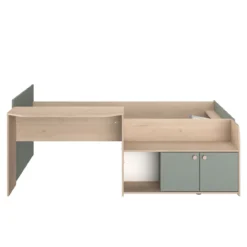 Lit enfant 90x190/200 avec bureau et rangements bicolore