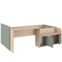 Lit enfant 90x190/200 avec bureau et rangements bicolore
