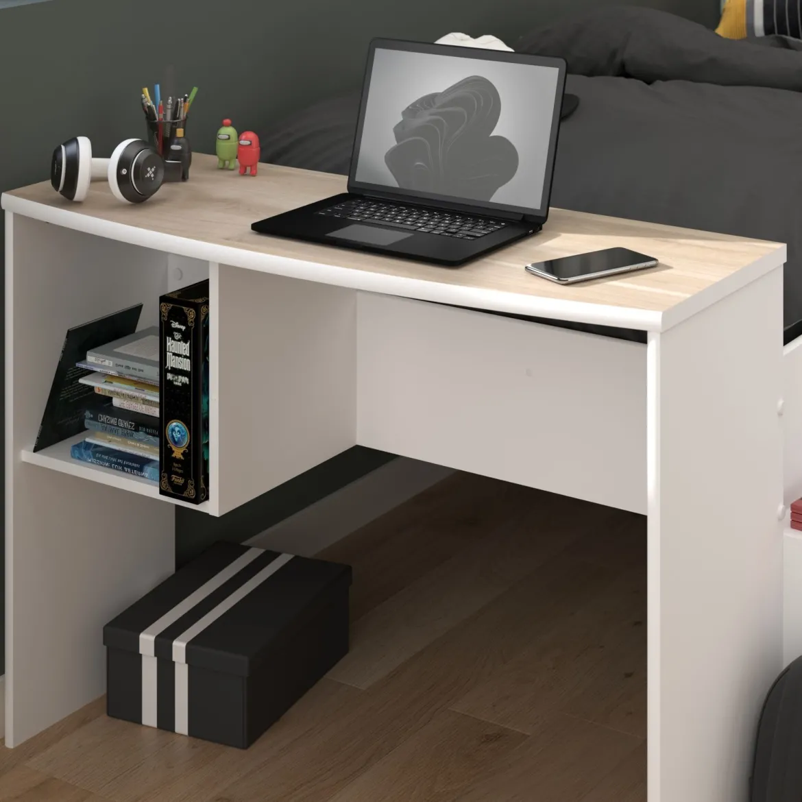 Lit enfant 90x190/200 avec bureau et rangements