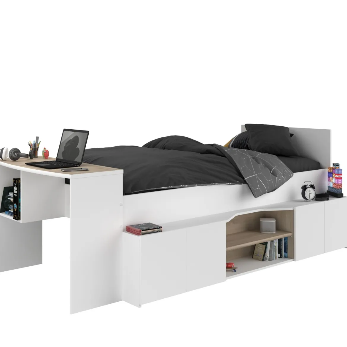 Lit enfant 90x190/200 avec bureau et rangements