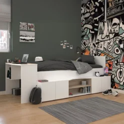 Lit enfant 90x190/200 avec bureau et rangements