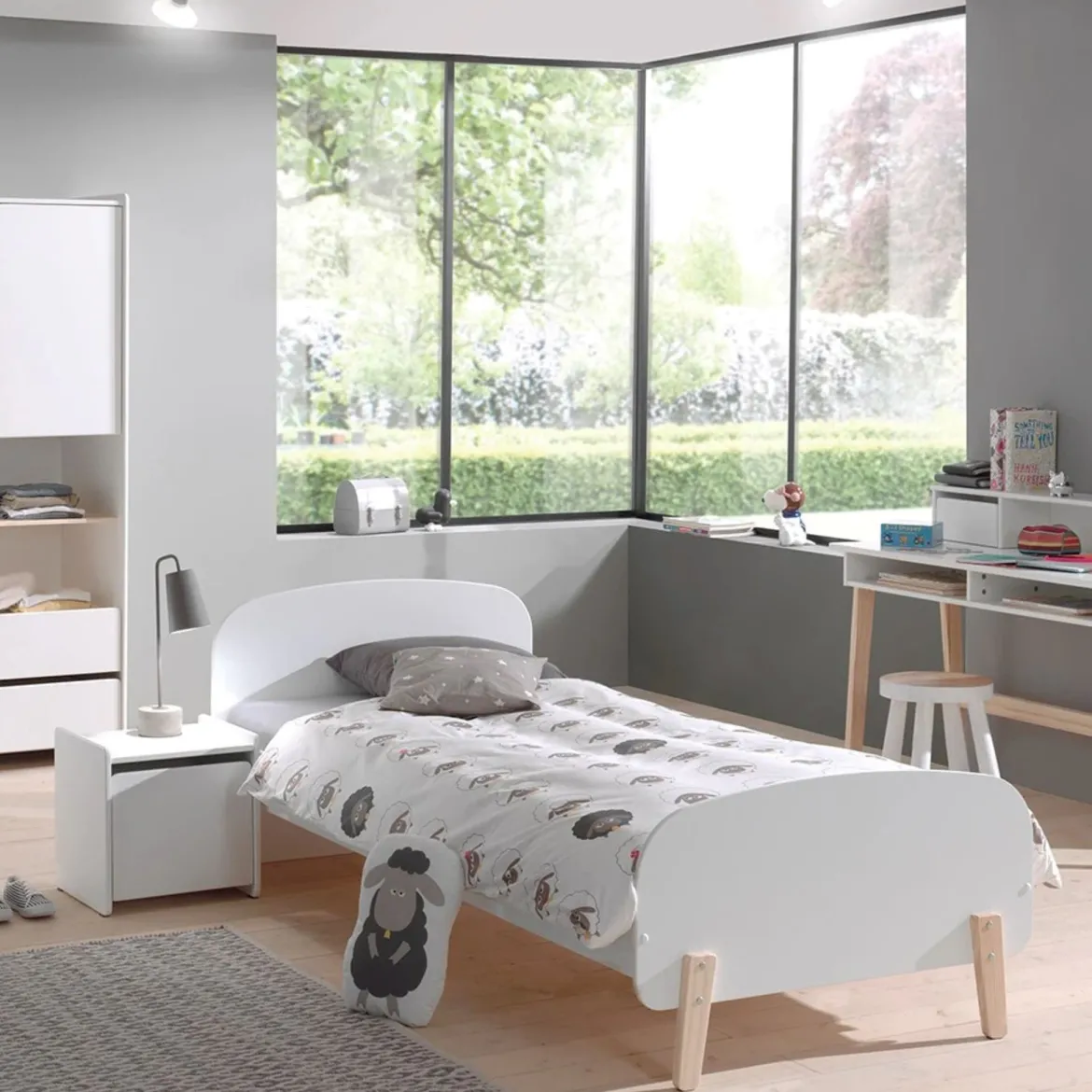 Lit enfant 90x200 blanc laqué avec sommier