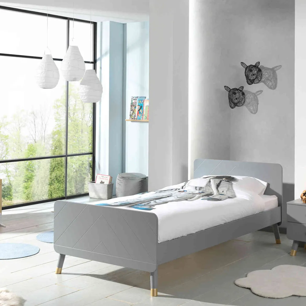 Lit enfant 90x200 en bois massif + chevet enfant 2 tiroirs - CB2031