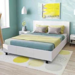 Lit en métal avec revêtement PVC blanc - LT14011