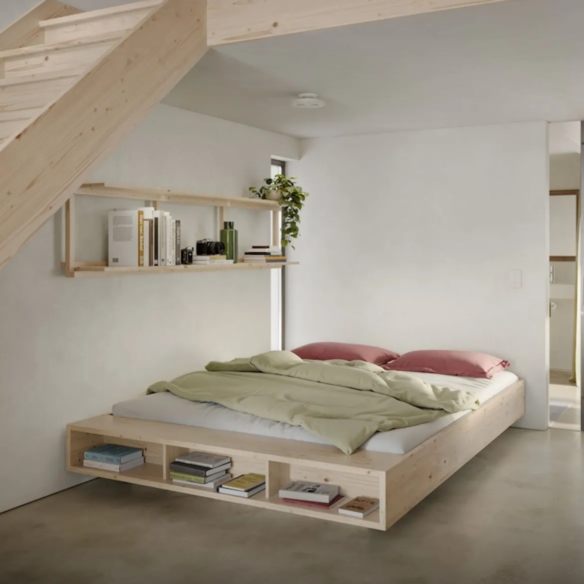 Lit en pin massif avec rangements MERGE