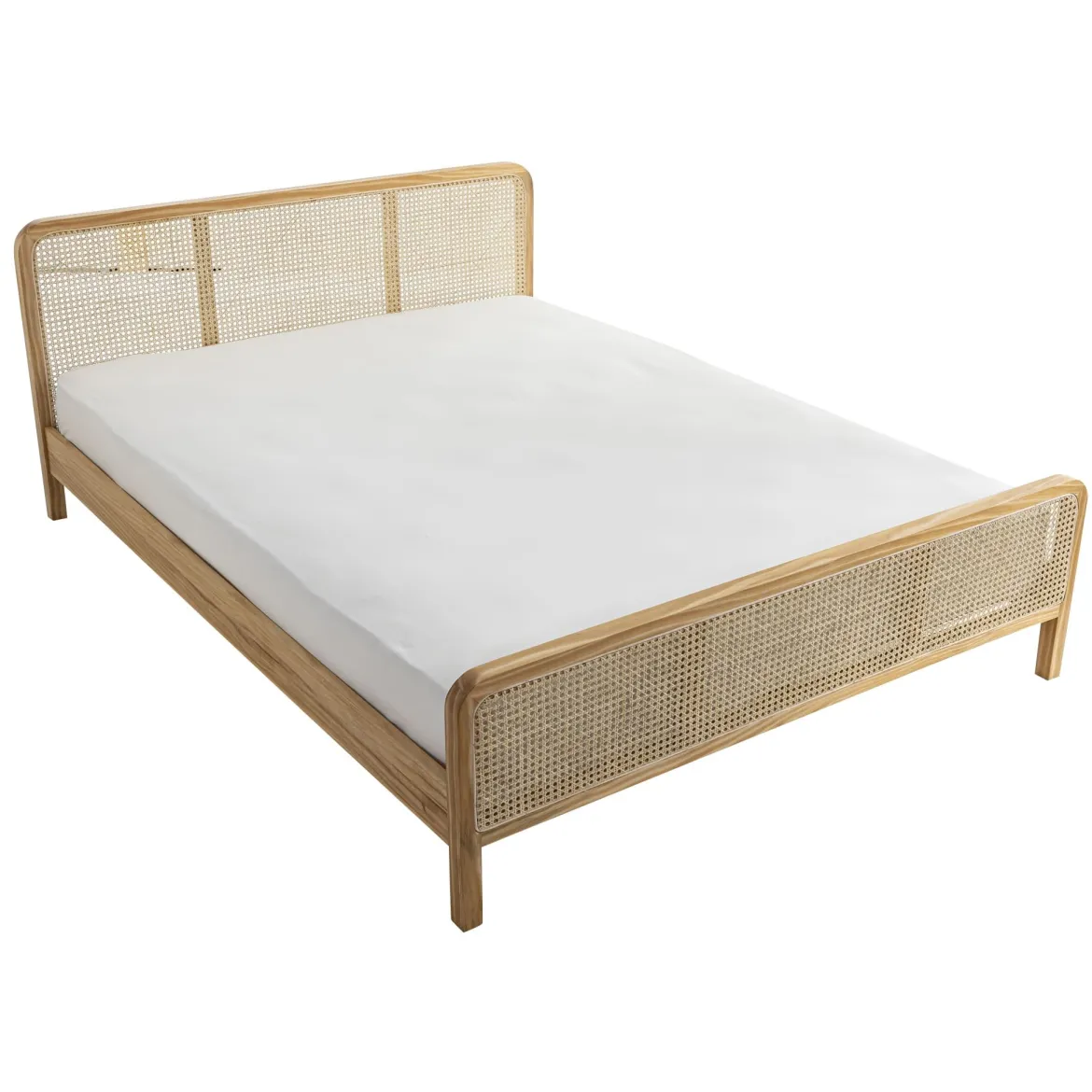 Lit en pin massif avec véritable cannage + table de chevet cannage ANNA
