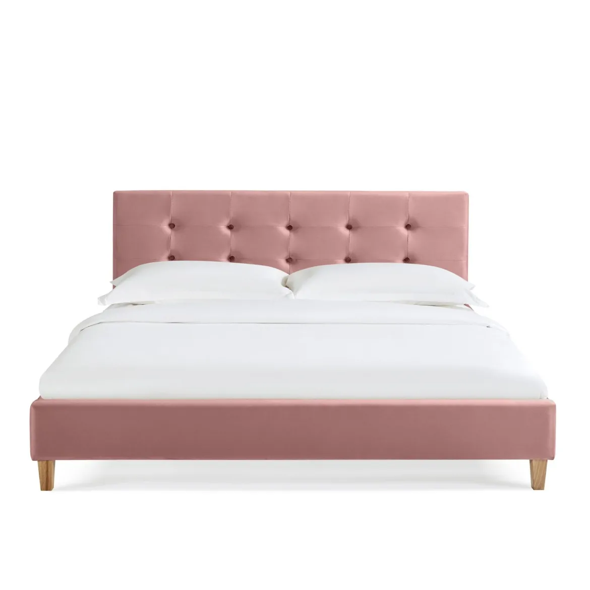 Lit en velours avec pieds en bois