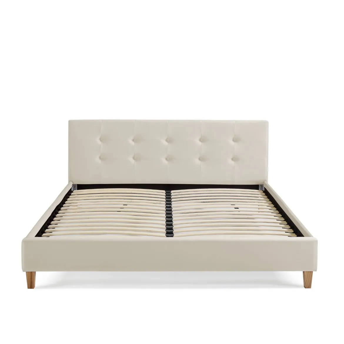 Lit en velours avec pieds en bois