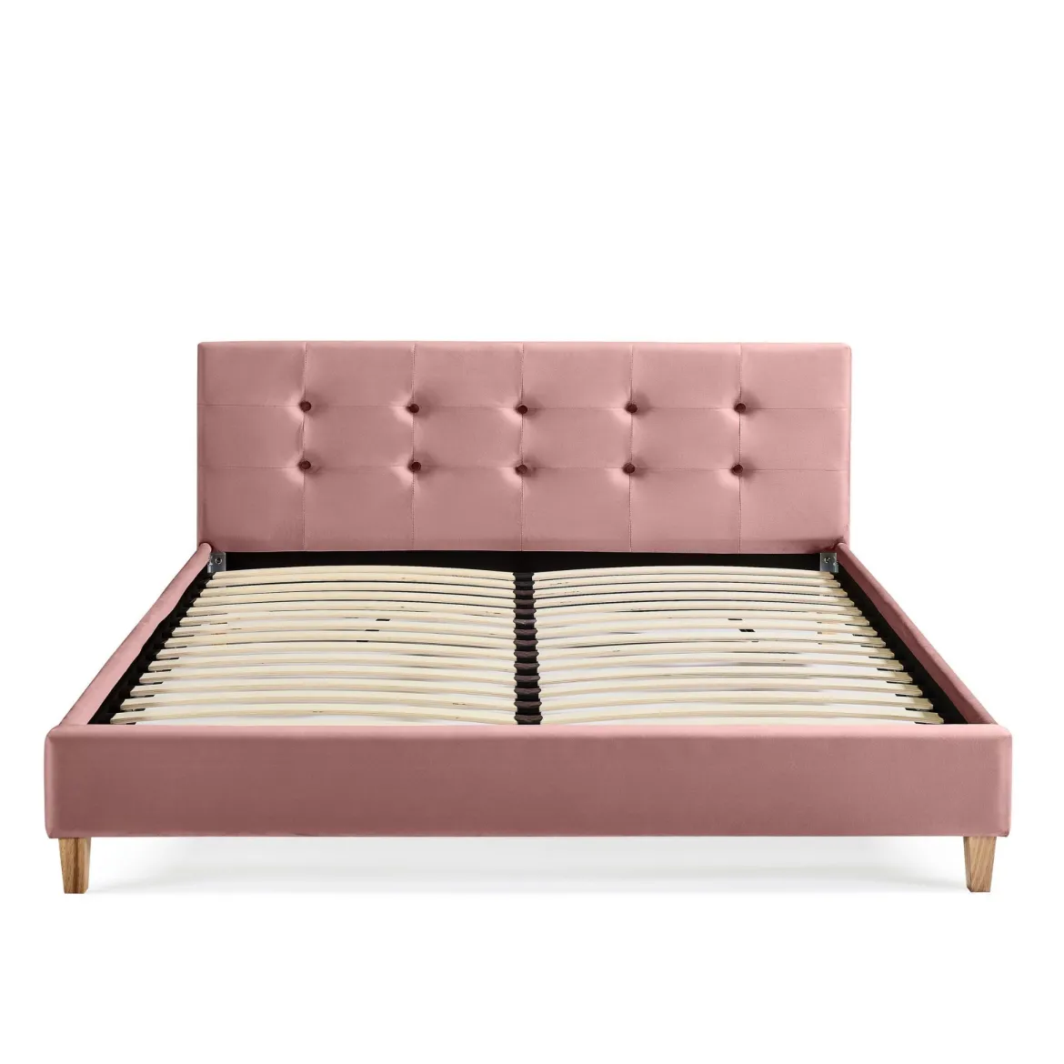 Lit en velours avec pieds en bois