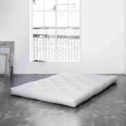 Lit futon SENZA en bois massif naturel + matelas futon COMFORT écru