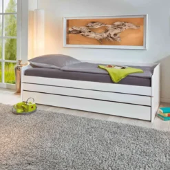 Lit gigogne 3 couchages en bois massif blanc laqué - LT12015