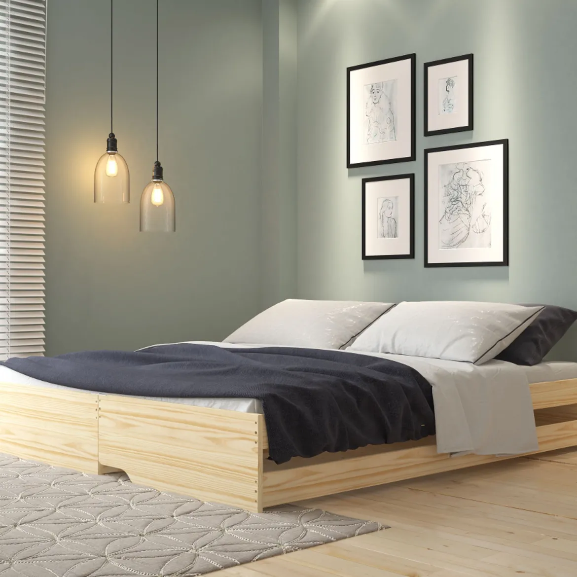 Lit gigogne 3 couchages en bois massif chêne clair 90x200 - LT12015