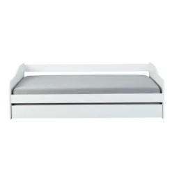 Lit gigogne en bois massif blanc avec sommier à lattes intégré 90x190 - LT12125