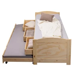 Lit gigogne 3 tiroirs en bois massif imitation chêne clair 90x200 - LT12006
