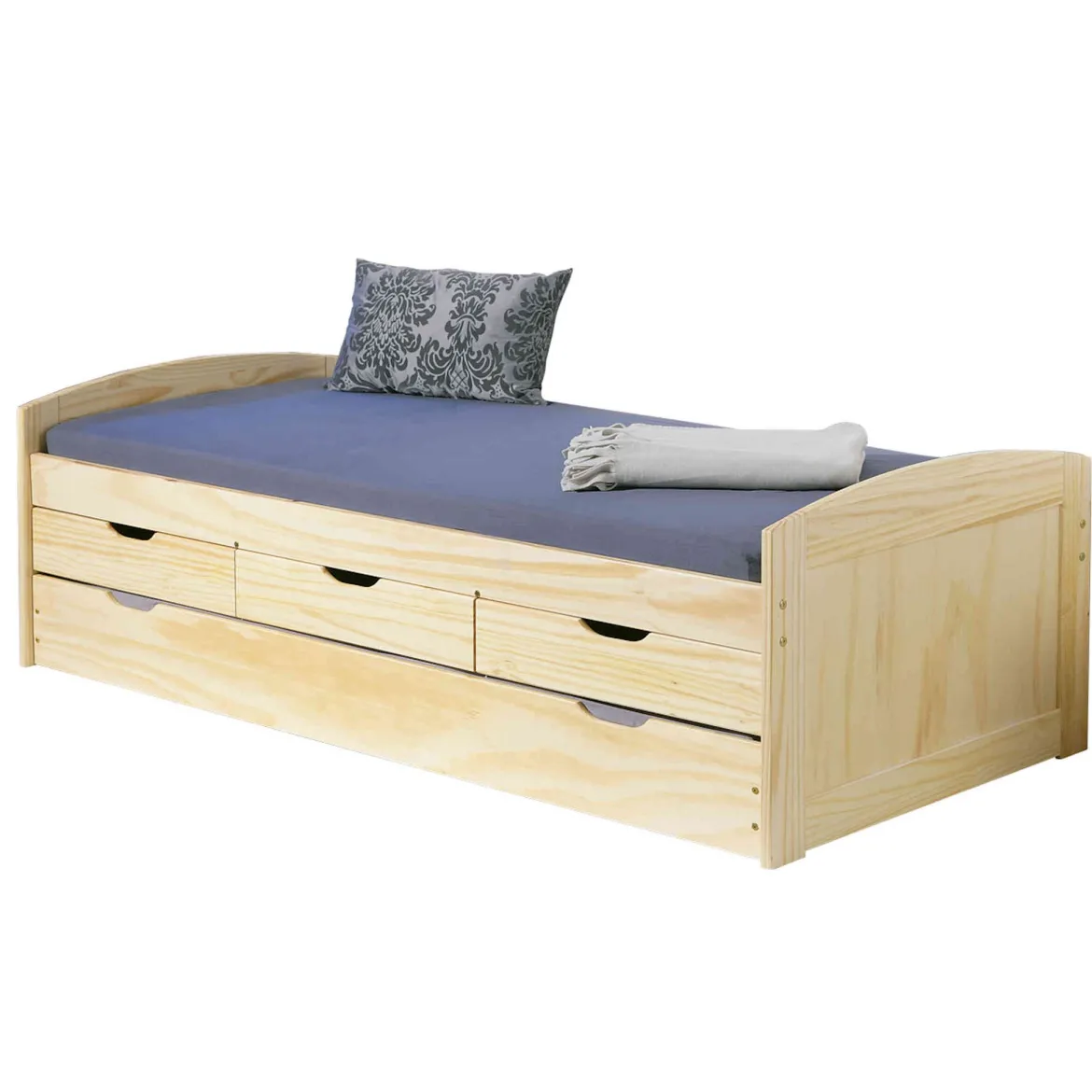 Lit gigogne 3 tiroirs en bois massif imitation chêne clair 90x200 - LT12006