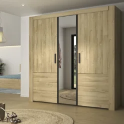Lit led sensitive et armoire en bois clair - LT5084
