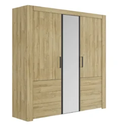 Lit led sensitive et armoire en bois clair - LT5084