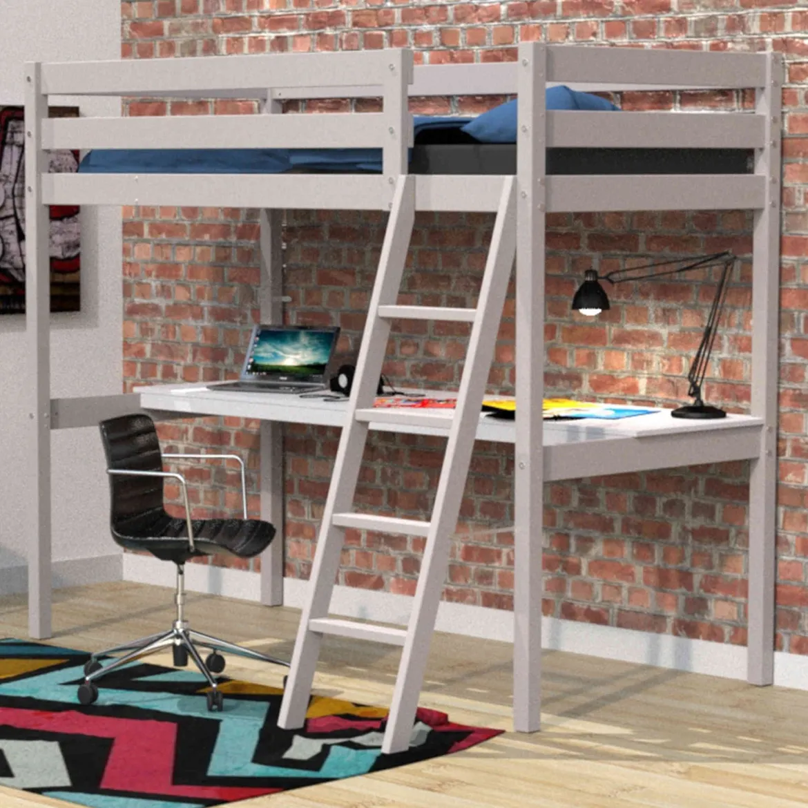 Lit mezzanine avec bureau en bois 90x190 - LT14038