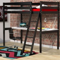Lit mezzanine avec bureau en bois 90x190 - LT14038