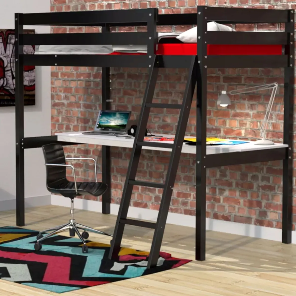 Lit mezzanine avec bureau en bois 90x190 - LT14038