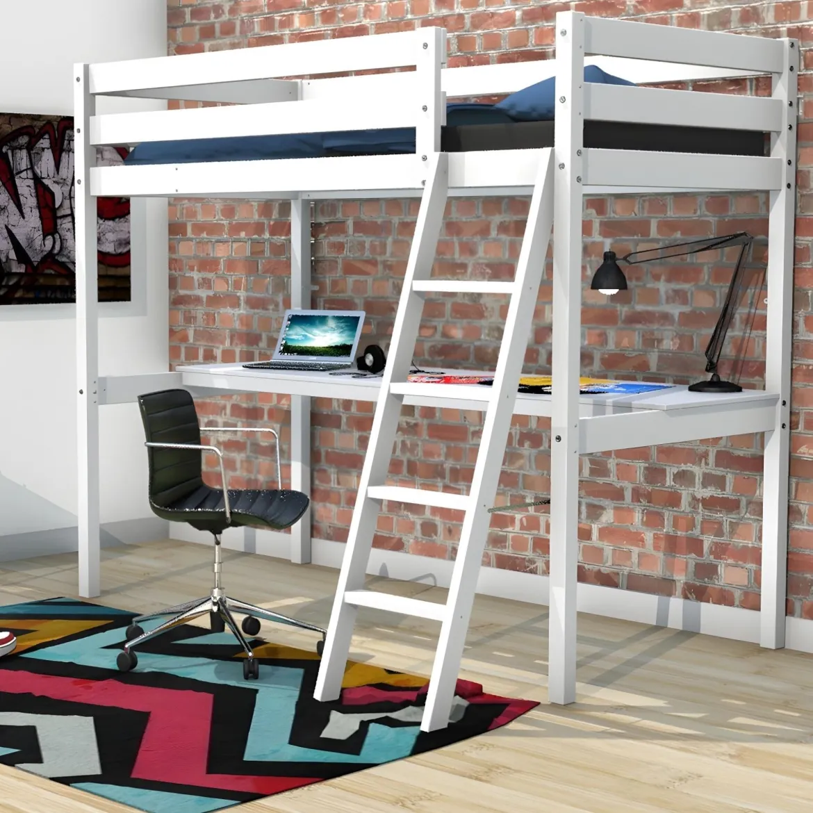 Lit mezzanine avec bureau en bois 90x190 - LT14038