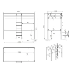 Lit Mezzanine Blanc 90x200 avec échelle centrale - Terre de Nuit