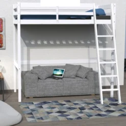 Lit mezzanine en bois massif blanc - LT14036