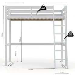 Lit mezzanine en bois massif blanc - LT14036