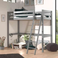 Lit mezzanine enfant en bois massif gris - LT2044
