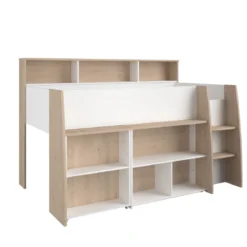Lit mezzanine enfant 90x200 bois avec bureau escamotable et rangements - Terre de Nuit