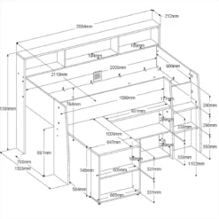 Lit mezzanine enfant 90x200 bois avec bureau escamotable et rangements - Terre de Nuit