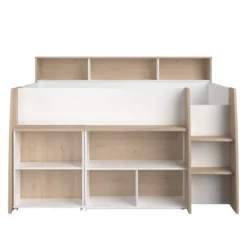 Lit mezzanine enfant 90x200 bois avec bureau escamotable et rangements - Terre de Nuit