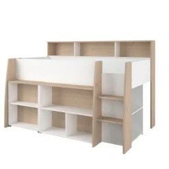 Lit mezzanine enfant 90x200 bois avec bureau escamotable et rangements - Terre de Nuit