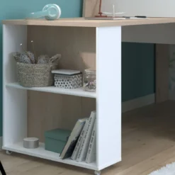 Lit mezzanine enfant 90x200 bois avec bureau escamotable et rangements - Terre de Nuit