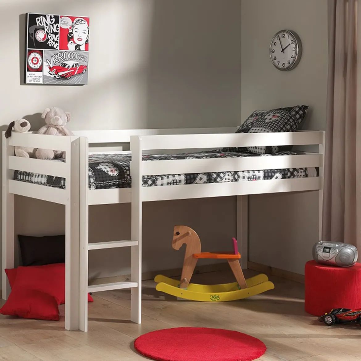 Lit mi-hauteur en pin massif 90x200