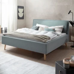 Lit rembourré en tissu avec tête de lit lisse - LT8003