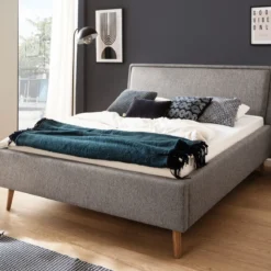 Lit rembourré en tissu avec tête de lit lisse - LT8003