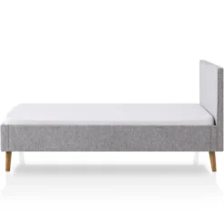 Lit revêtement tissu et pieds en bois massif gris - LT8008