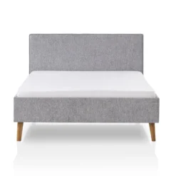 Lit revêtement tissu et pieds en bois massif gris - LT8008