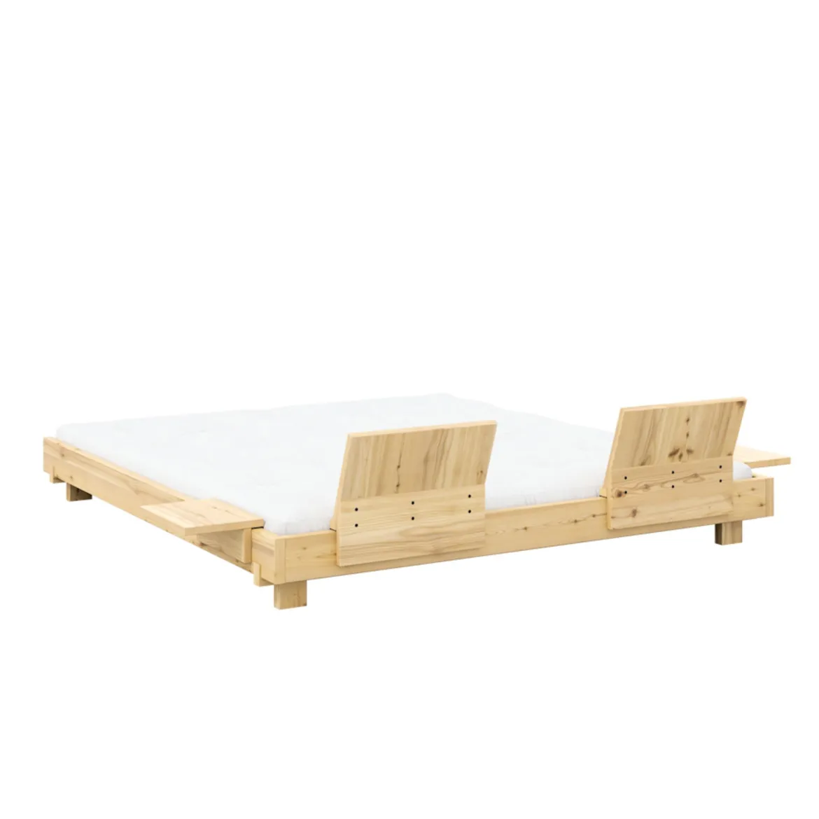 Lit SOCIAL BED en pin massif naturel avec dossiers et 2 tables de chevet
