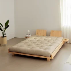 Lit SOCIAL BED en pin massif naturel avec dossiers et 2 tables de chevet